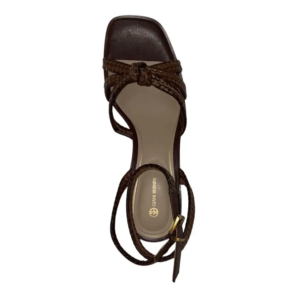 Giani Bernini Women's Renaee Block Heel Woven Strappy Sandals Brown Size 6 1/2